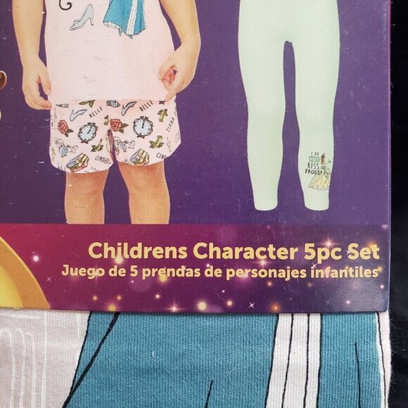 Disney Princess 5-Piece Set Cotton T-shirts Top Shorts Leggings Pink XS 4-5 - Picture 4 of 10